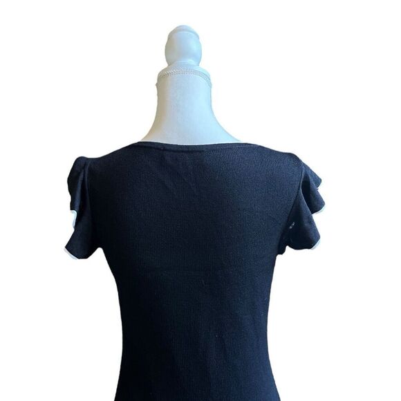 St John Collection By Marie Gray Knit Flutter Sleeve Ruffle Hem Dress Black US 2 - Picture 9 of 11
